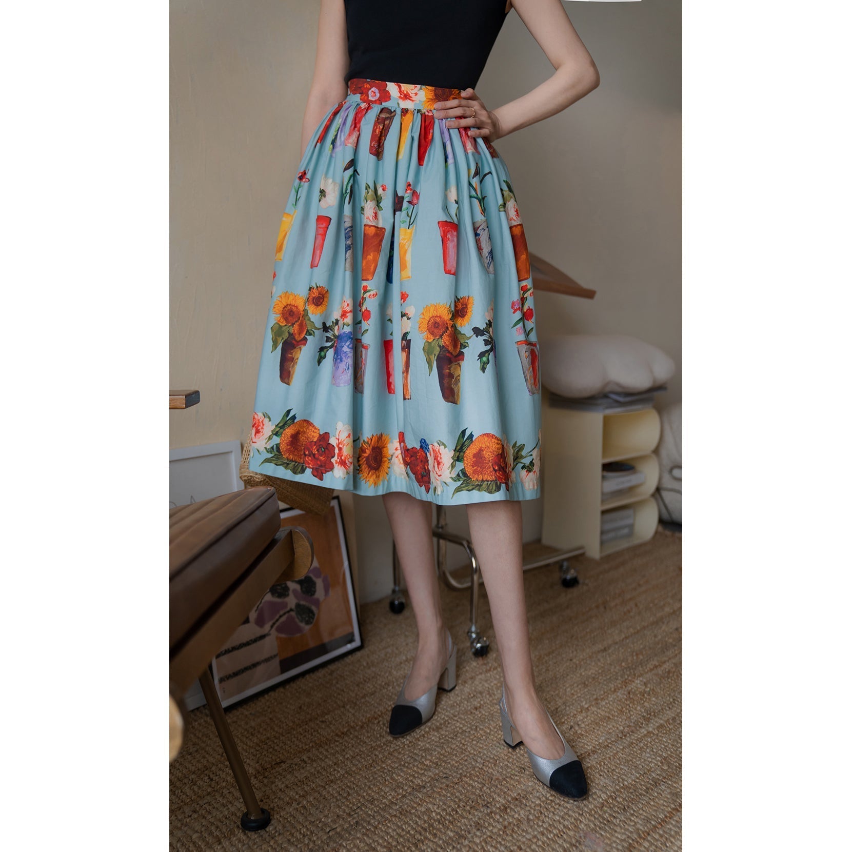 potted flower painting hepburn skirt