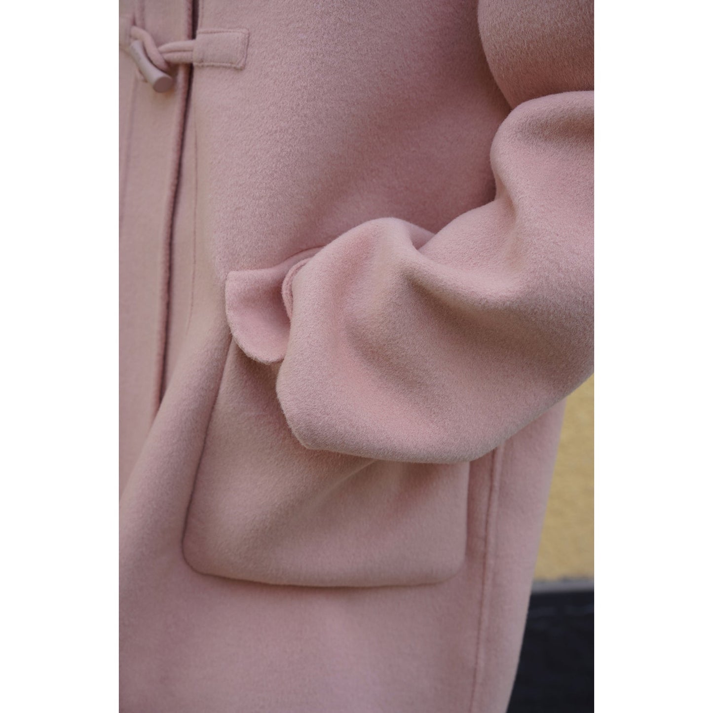 Cherry-colored wool oversized hood coat