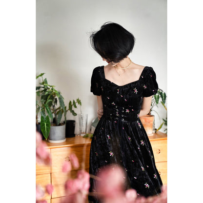 Dark night flower embroidery corset dress