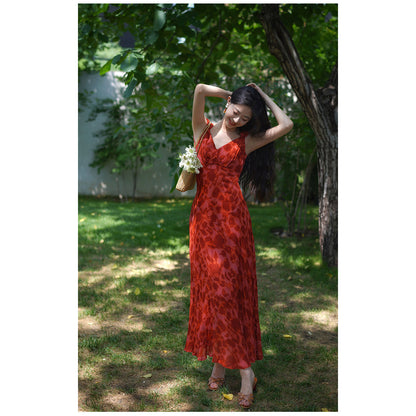 Crimson rose flower shadow dress