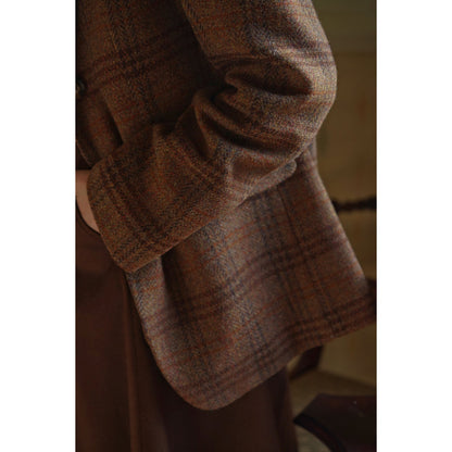 Mannish plaid retro wool jacket and wool skirt