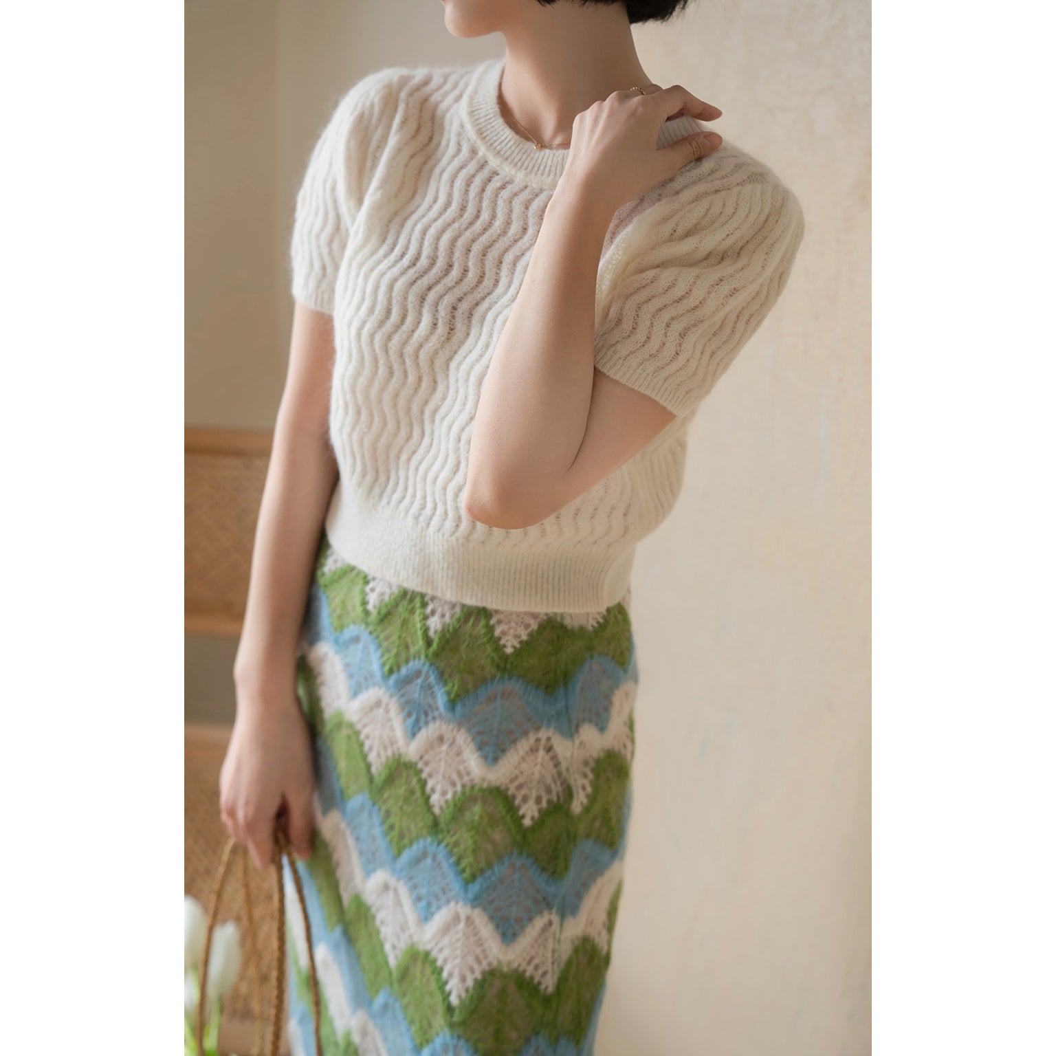 Geometric pattern mohair straight skirt