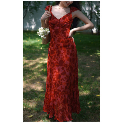 Crimson rose flower shadow dress