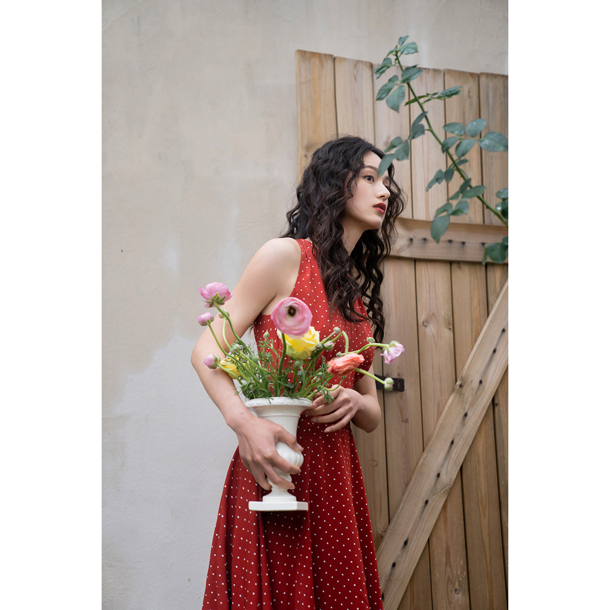 madder polka dot pattern sleeveless dress