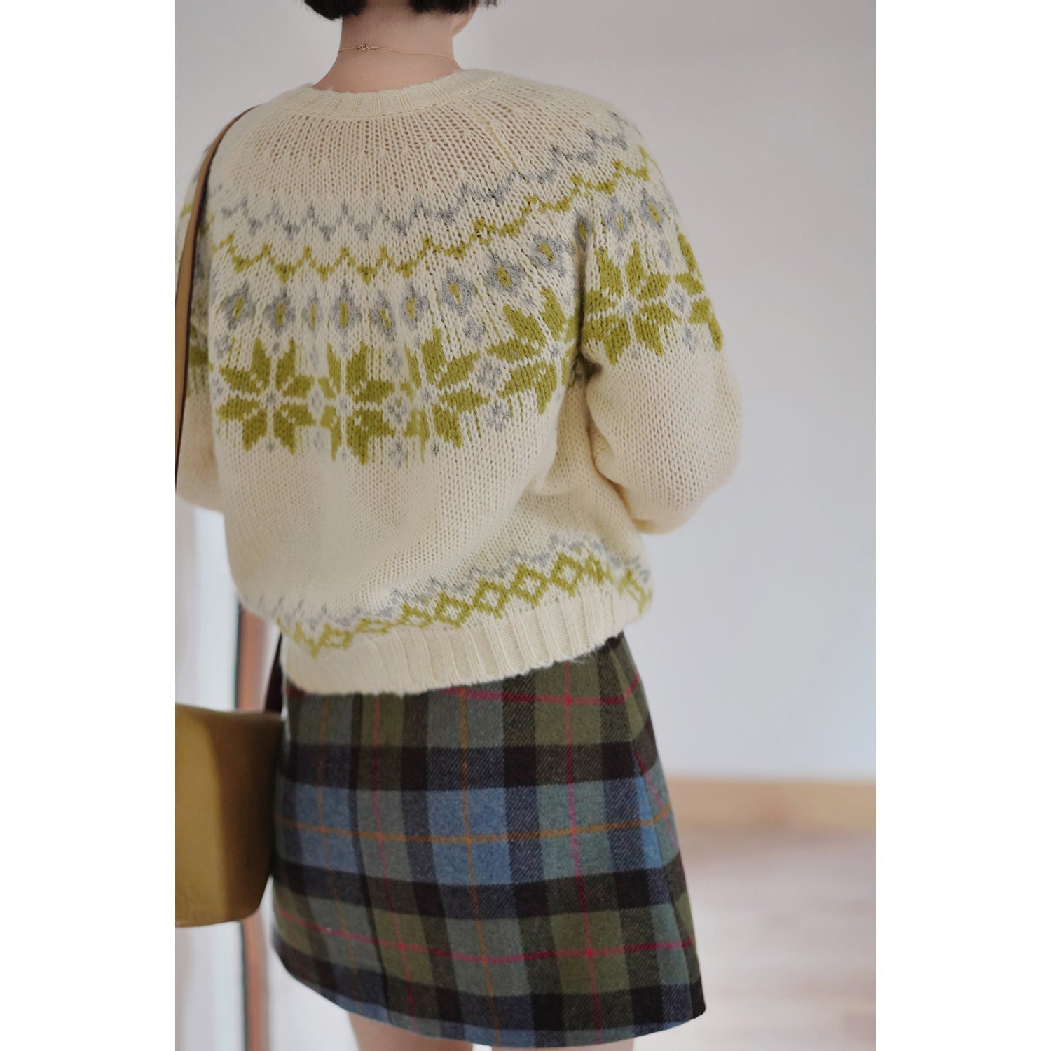 Ink green plaid wool tight skirt