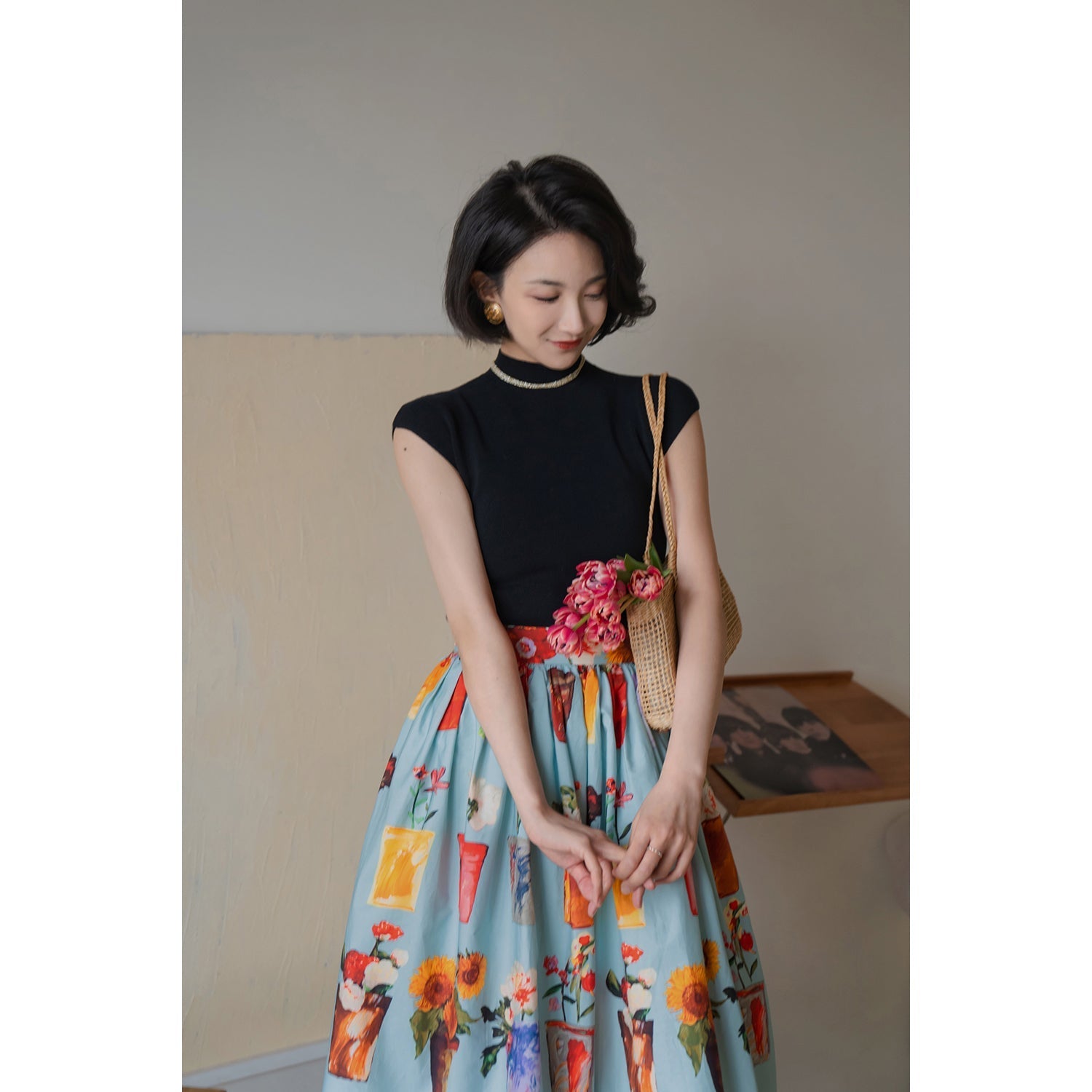 potted flower painting hepburn skirt