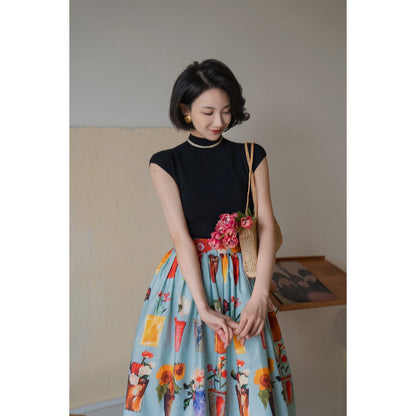 potted flower painting hepburn skirt