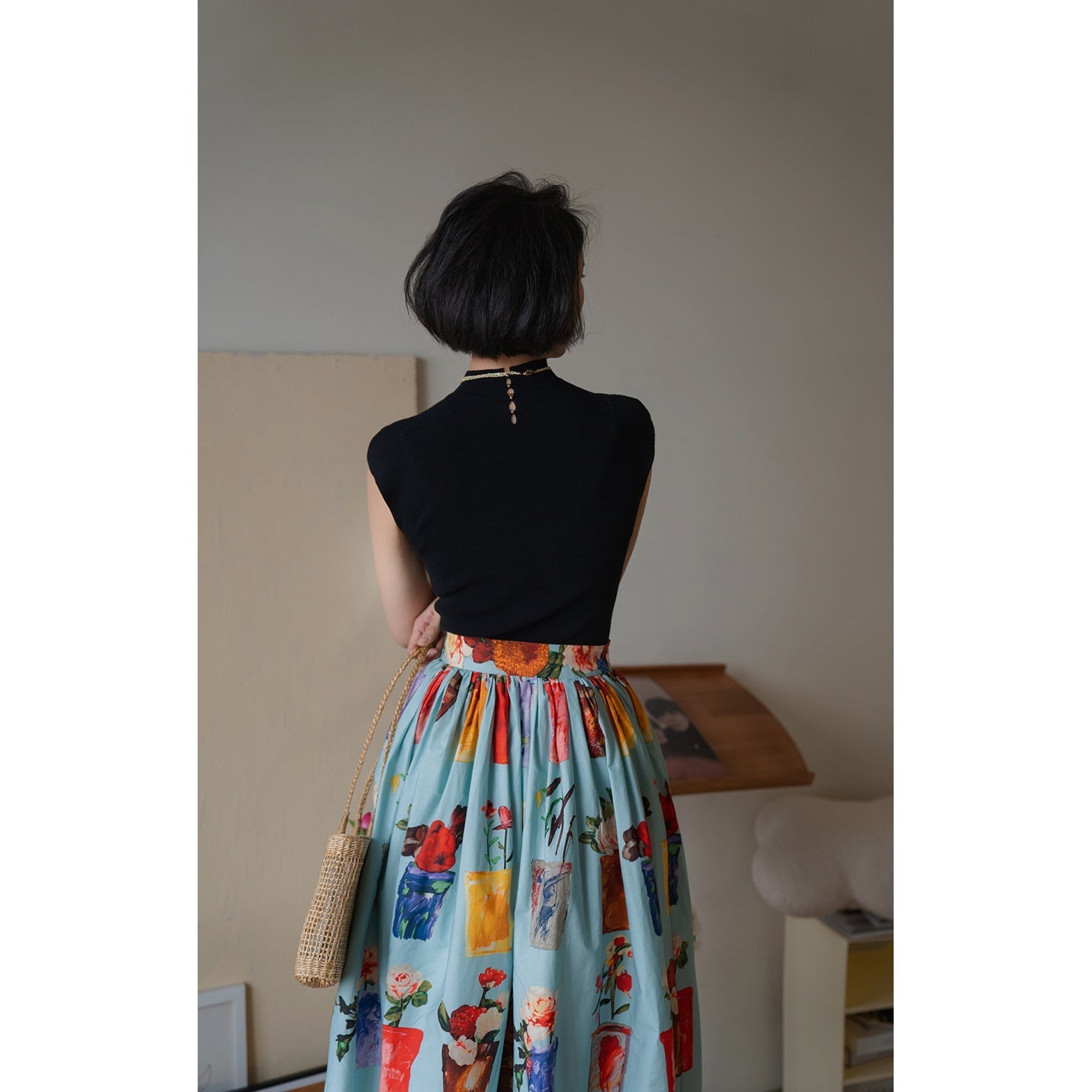 potted flower painting hepburn skirt