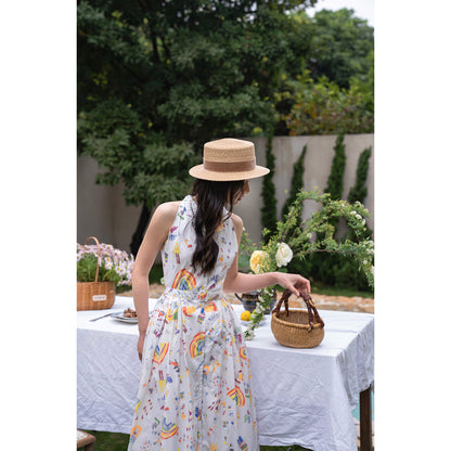 childlike rainbow print waistcoat dress