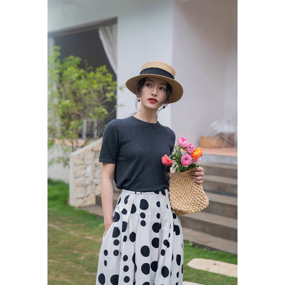 Black and white polka dot long skirt