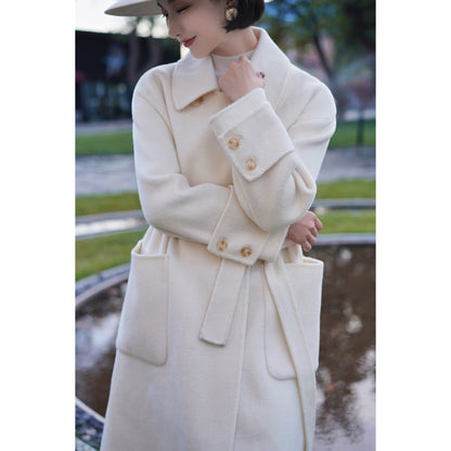 Ivory classical belt wool coat