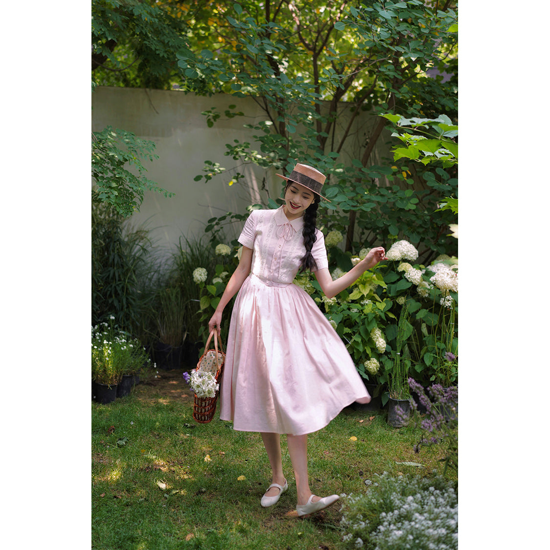 Cherry blossom embroidered Hepburn dress