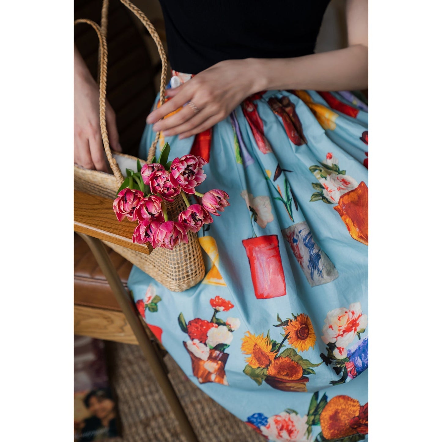 potted flower painting hepburn skirt