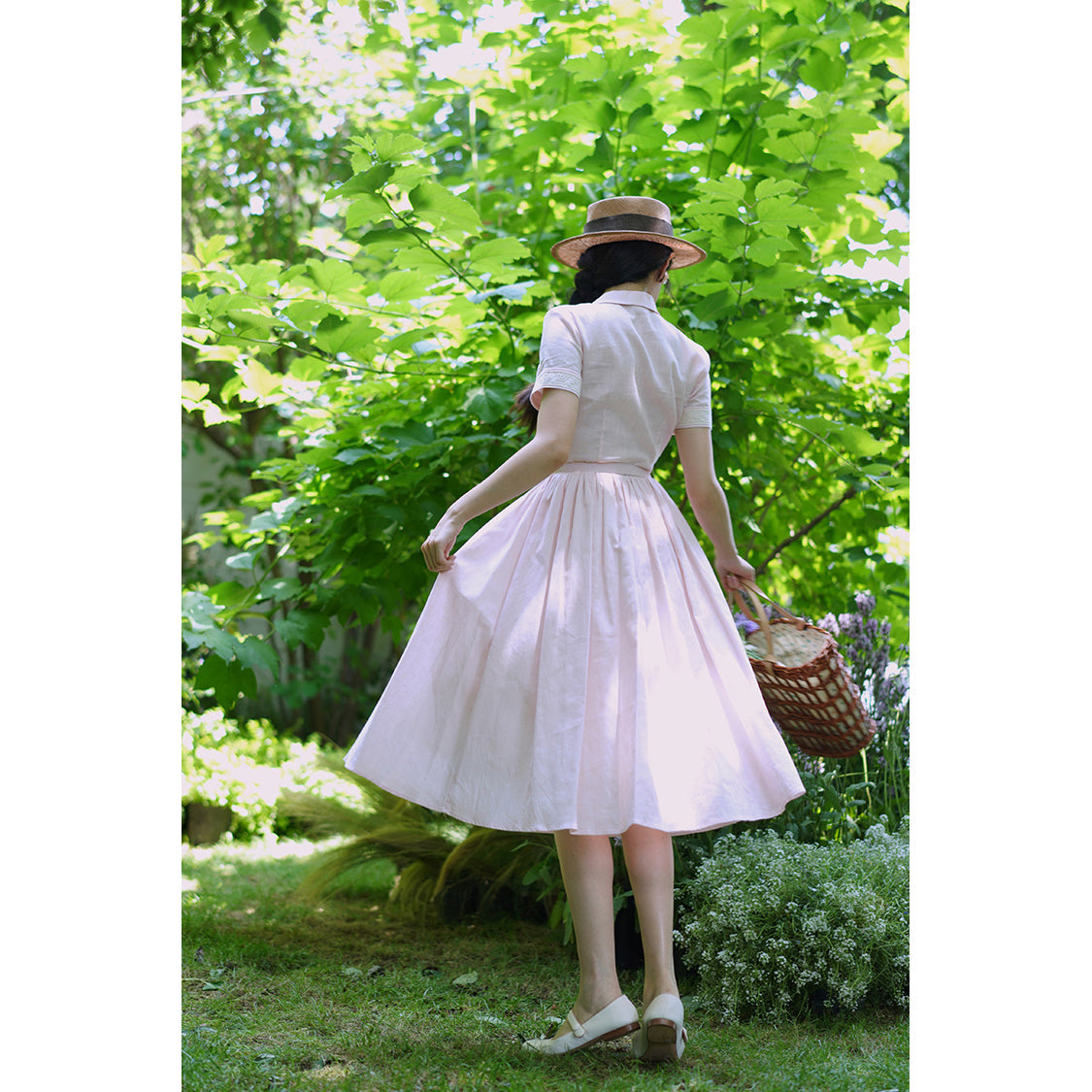 Cherry blossom embroidered Hepburn dress