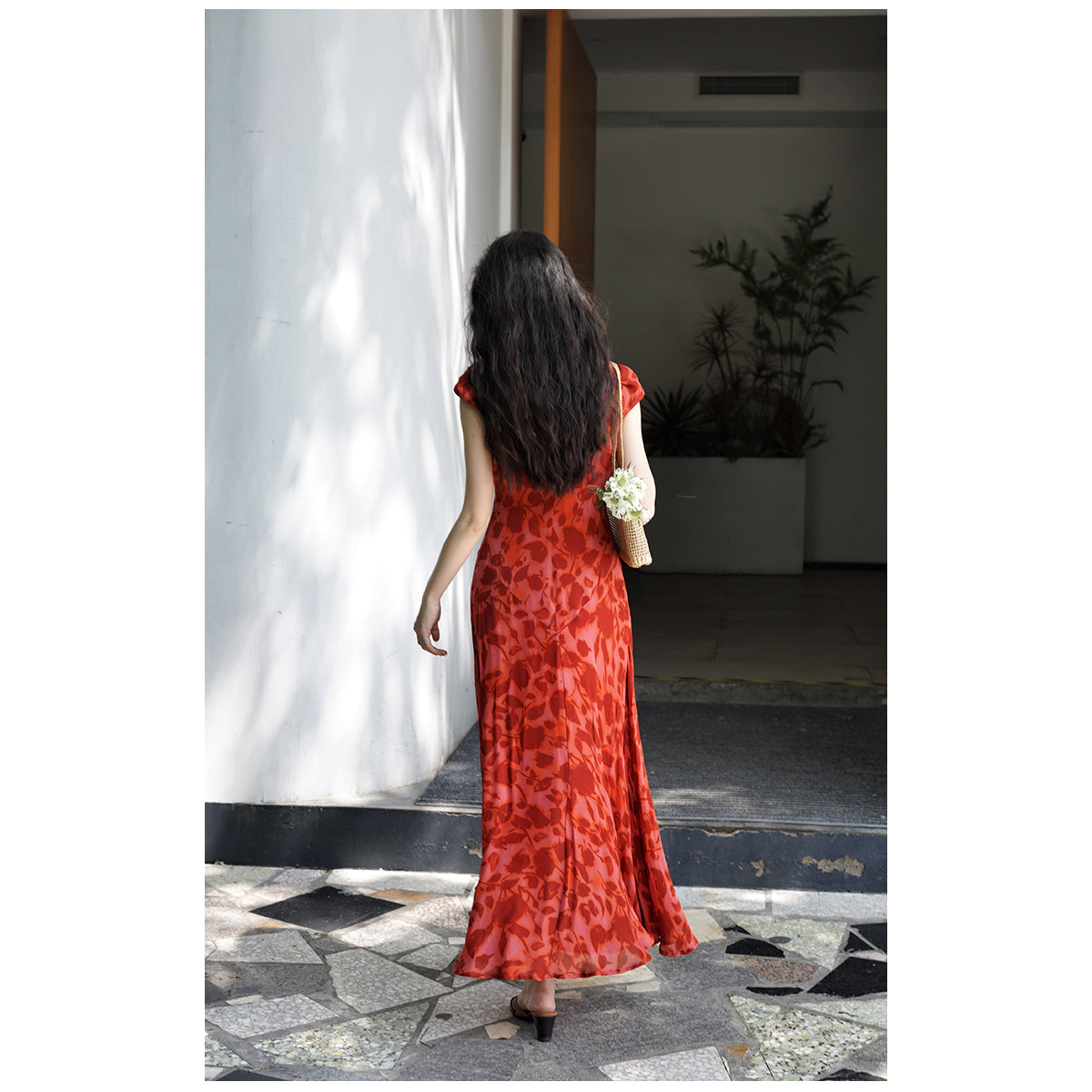 Crimson rose flower shadow dress