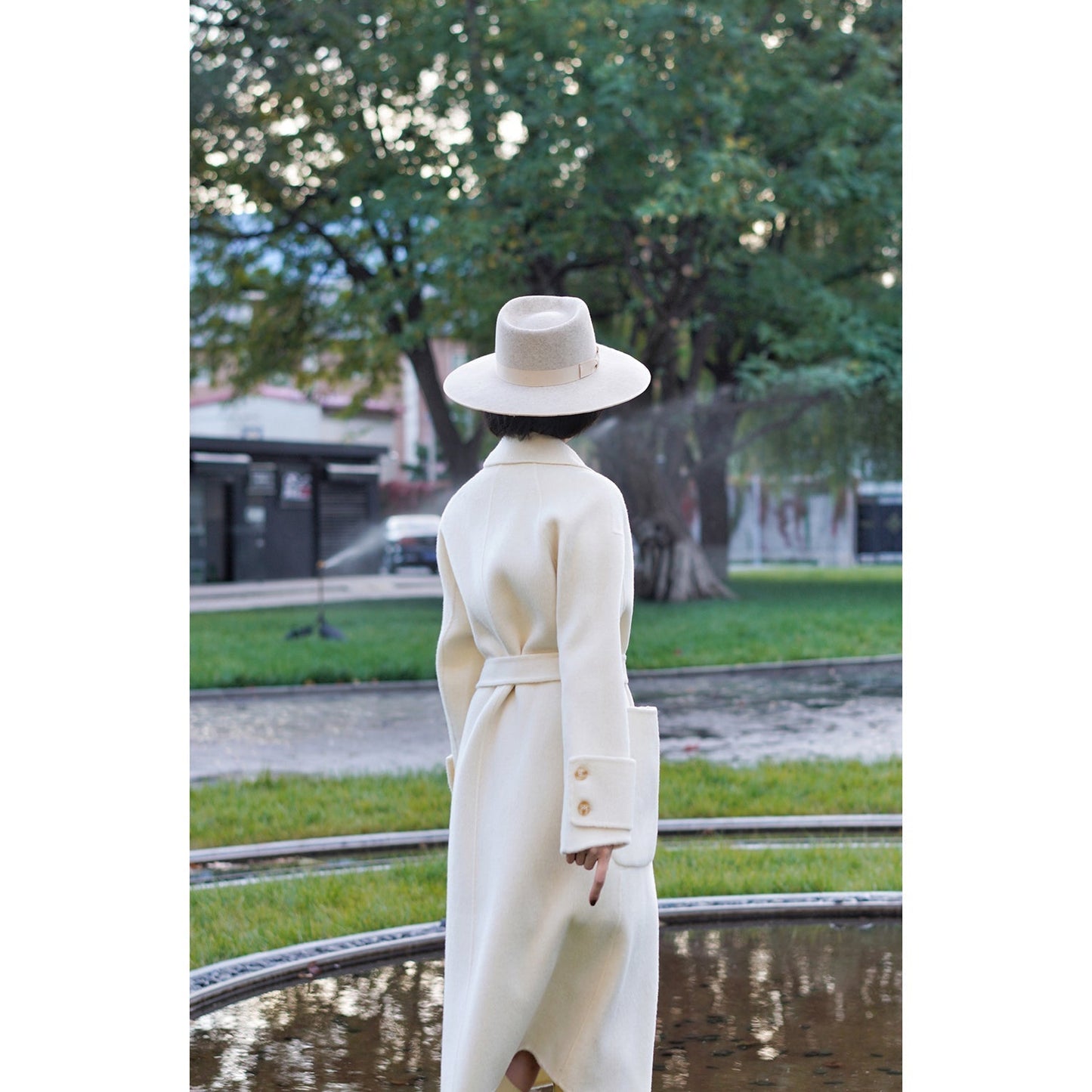 Ivory classical belt wool coat