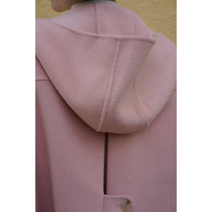 Cherry-colored wool oversized hood coat