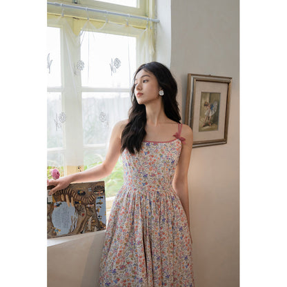 Watercolor flower and grass pattern camisole dress