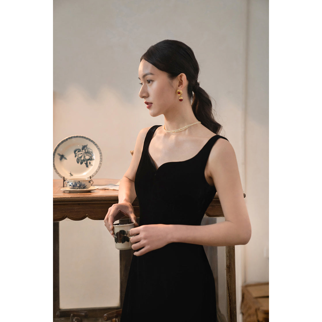 Lady's Silk Suspender Velvet Strap Dress