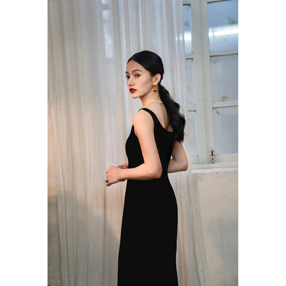 Lady's Silk Suspender Velvet Strap Dress