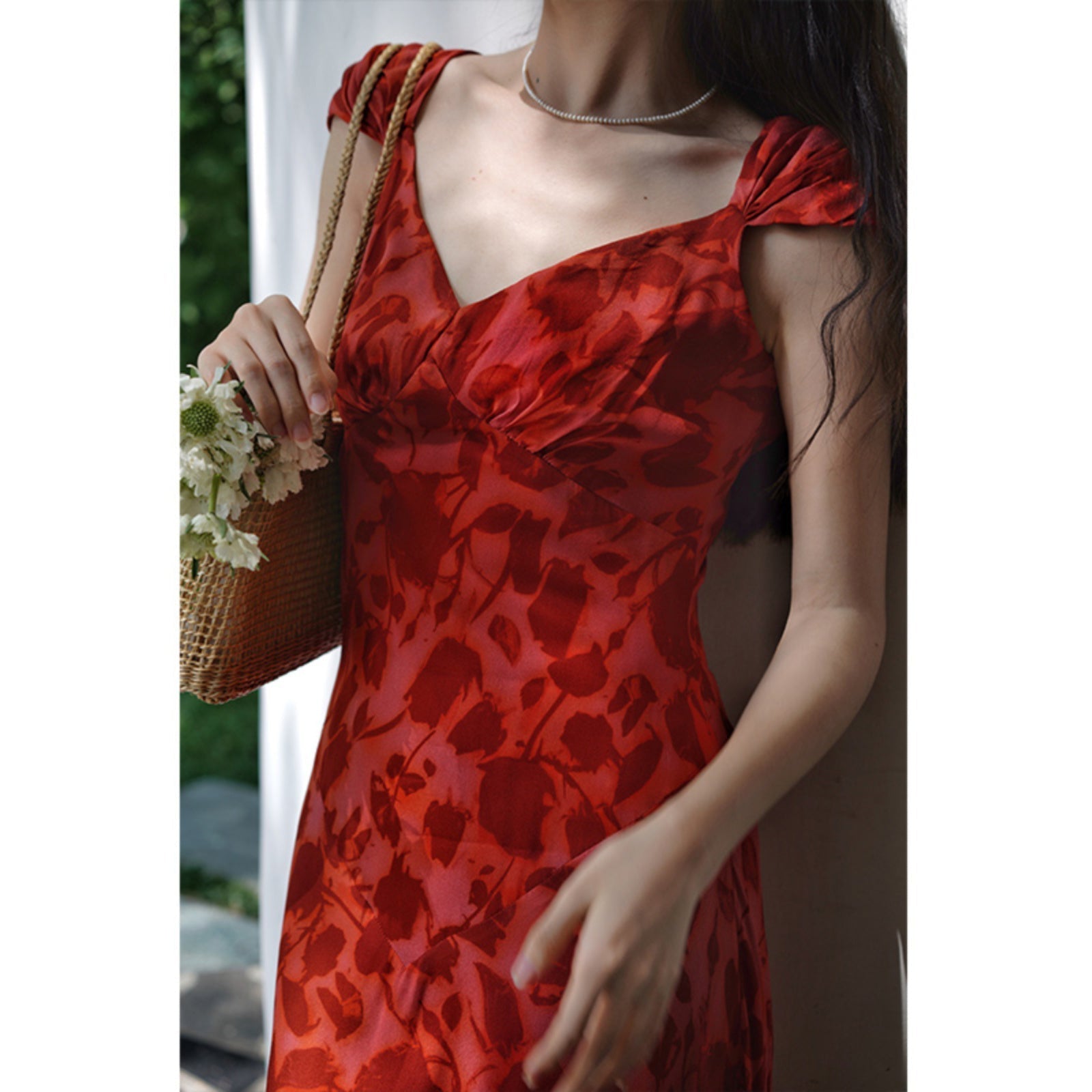 Crimson rose flower shadow dress