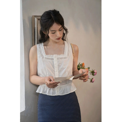 lace patchwork waist small ruffled top