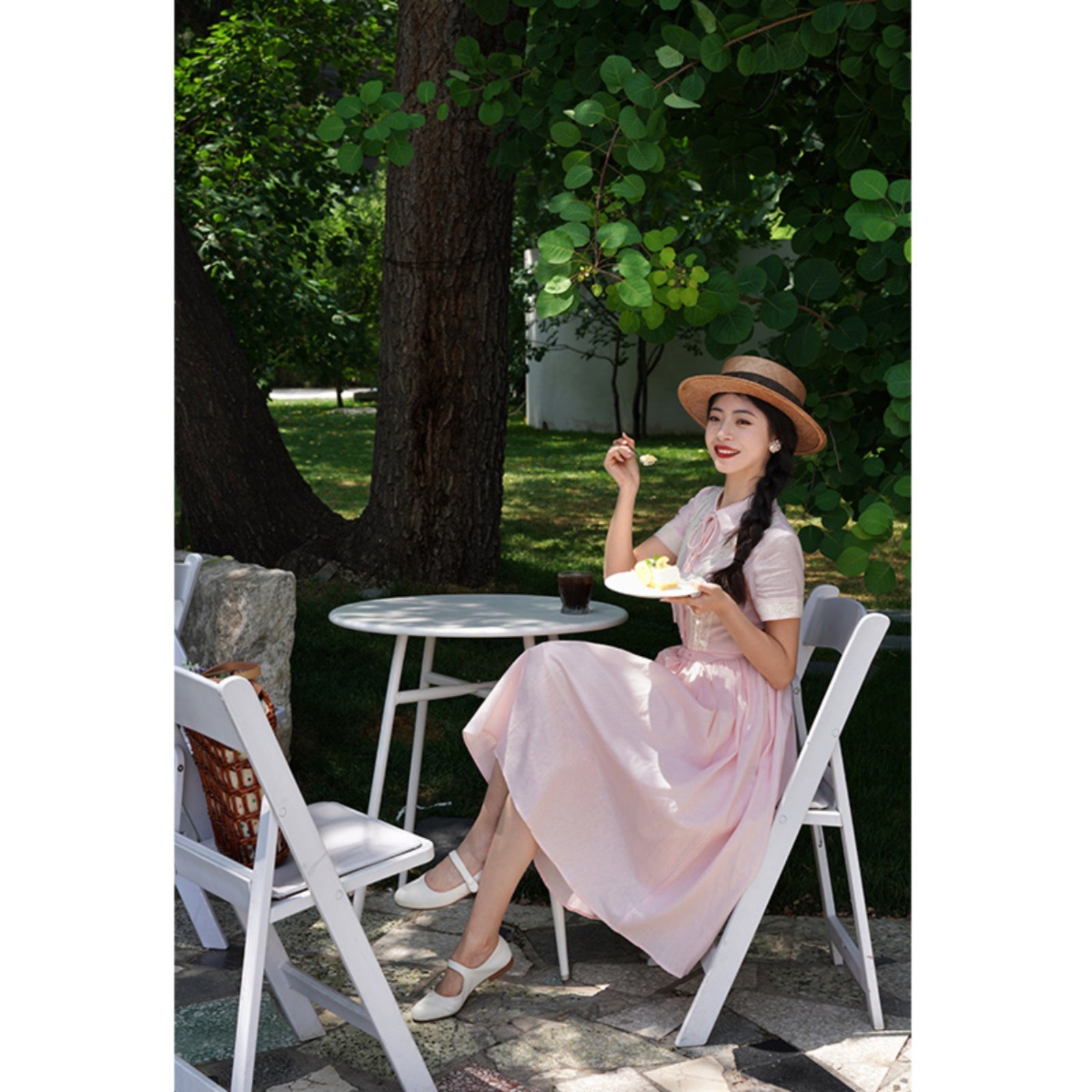 Cherry blossom embroidered Hepburn dress