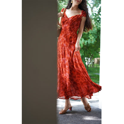 Crimson rose flower shadow dress