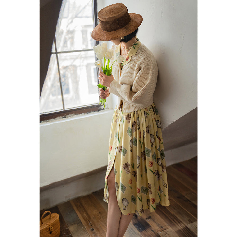 Balloon stamp flower retro dress