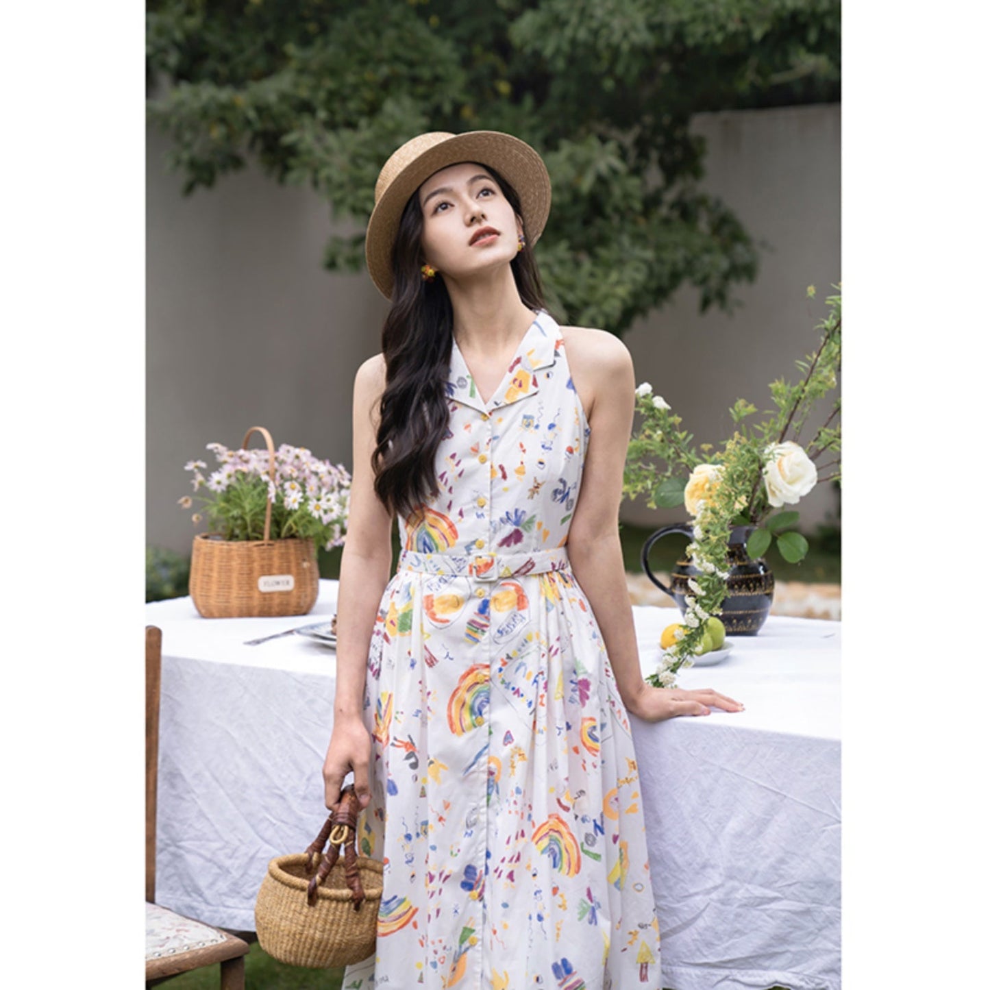 childlike rainbow print waistcoat dress