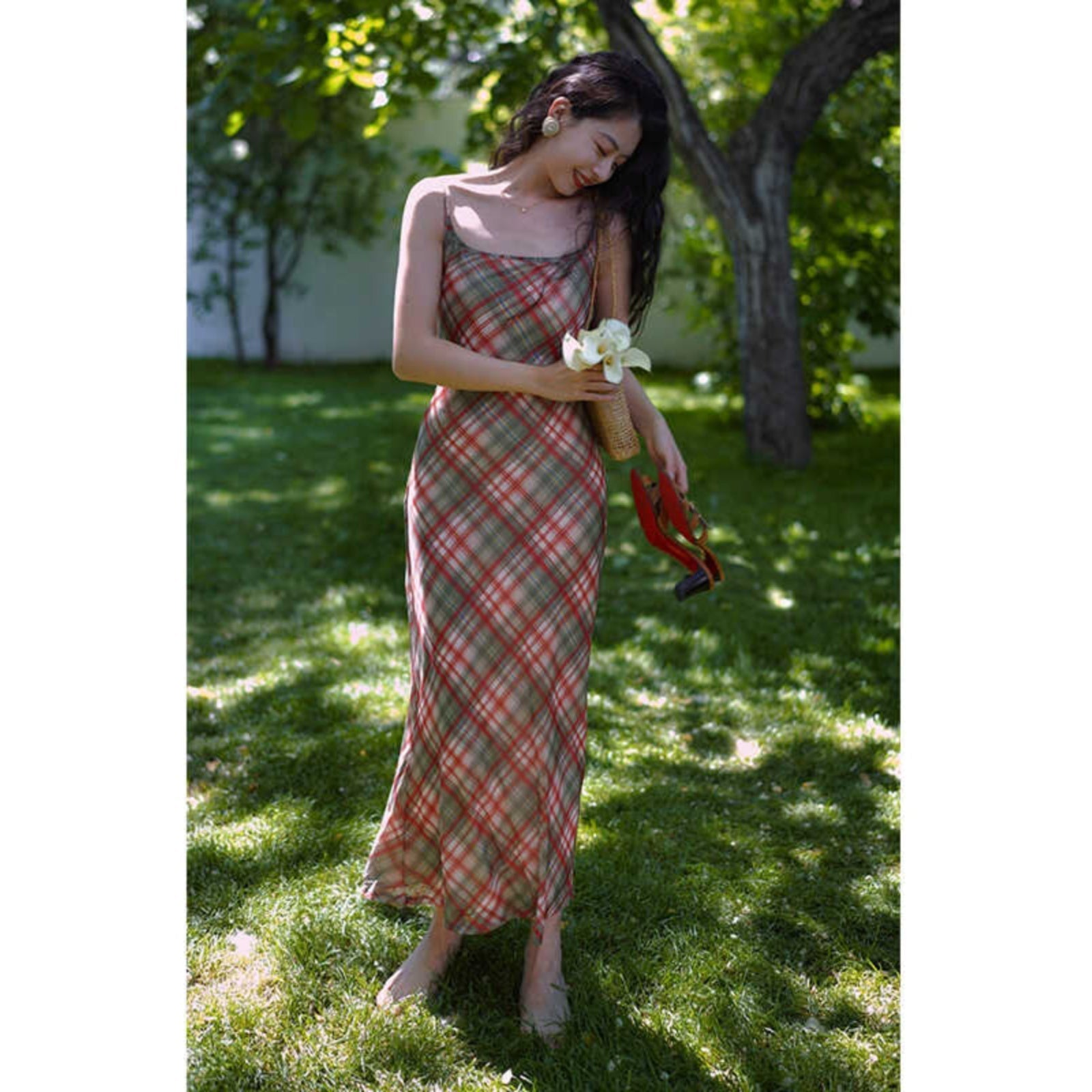 Western plaid strap dress