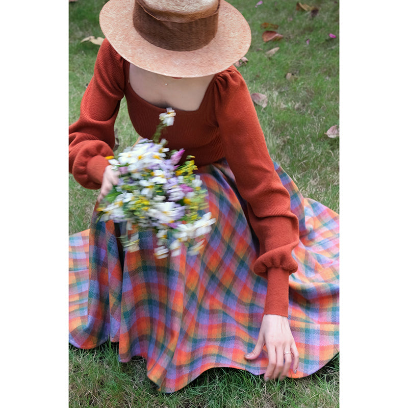 Rainbow plaid retro umbrella skirt