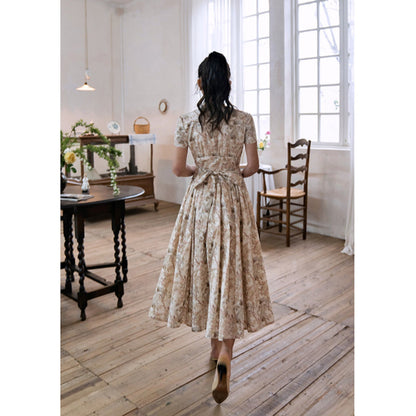 Evening flowers and birds painting dress