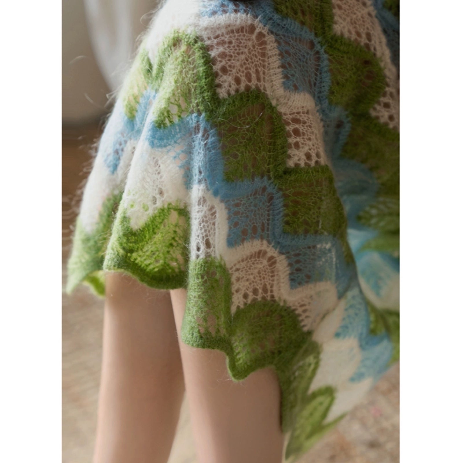 Geometric pattern mohair straight skirt