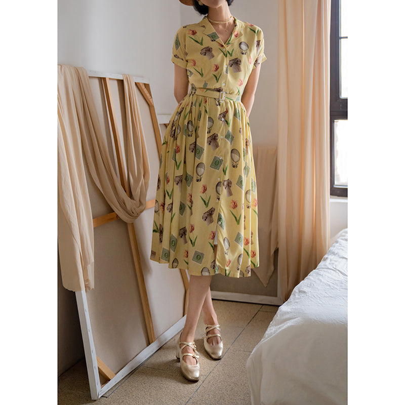 Balloon stamp flower retro dress