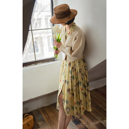 Balloon stamp flower retro dress