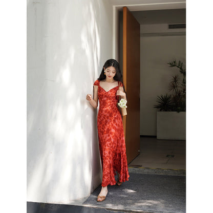 Crimson rose flower shadow dress