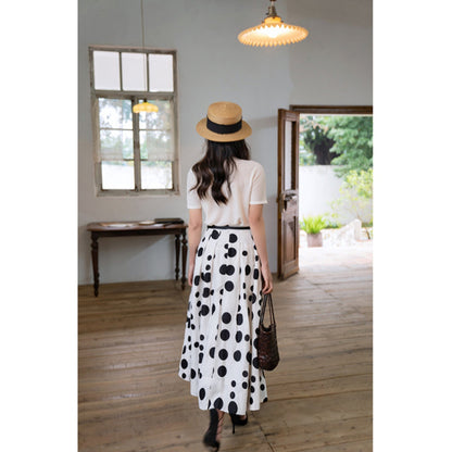 Black and white polka dot long skirt