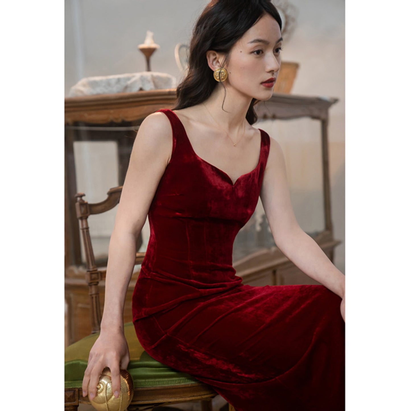 Lady's Silk Suspender Velvet Strap Dress