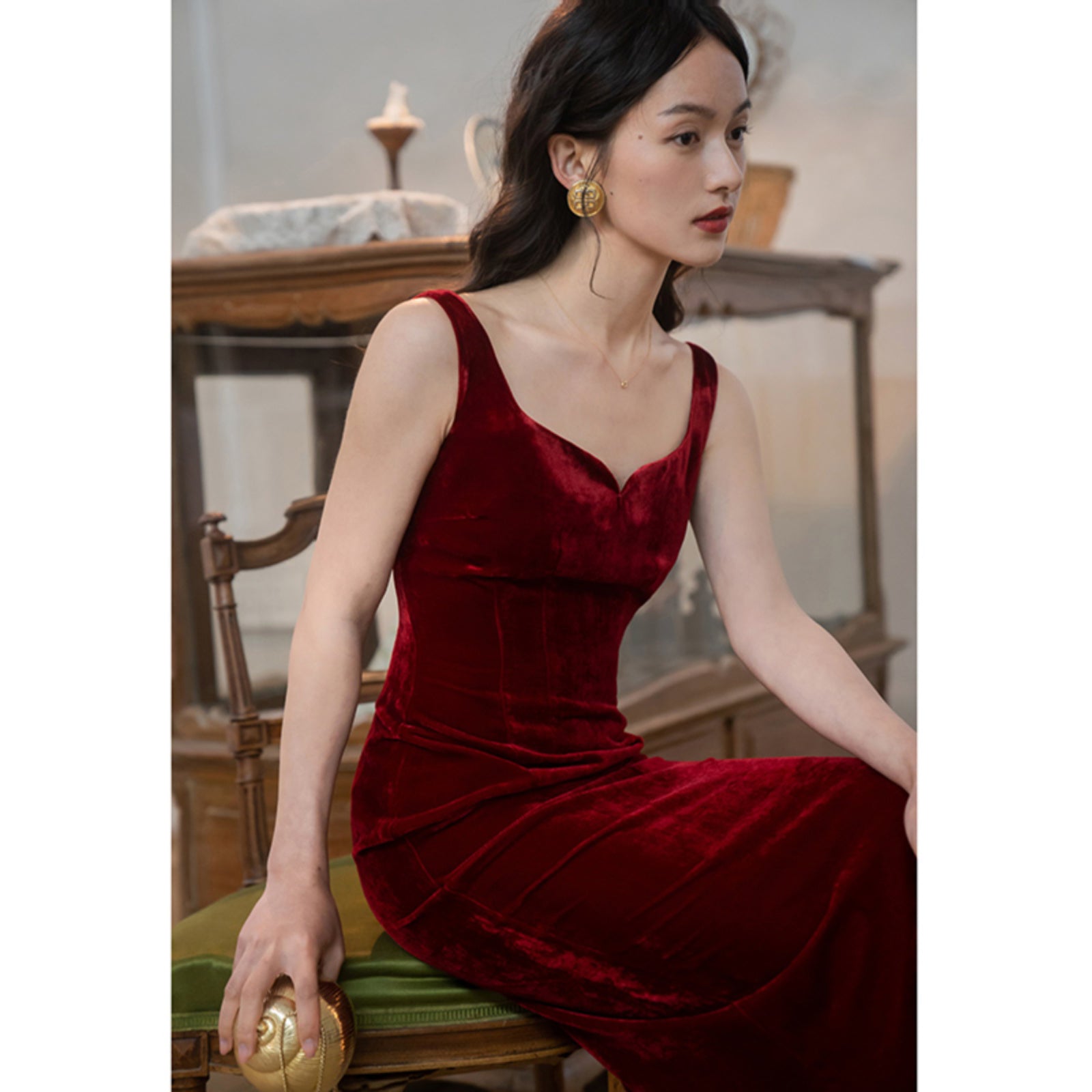 Lady's Silk Suspender Velvet Strap Dress