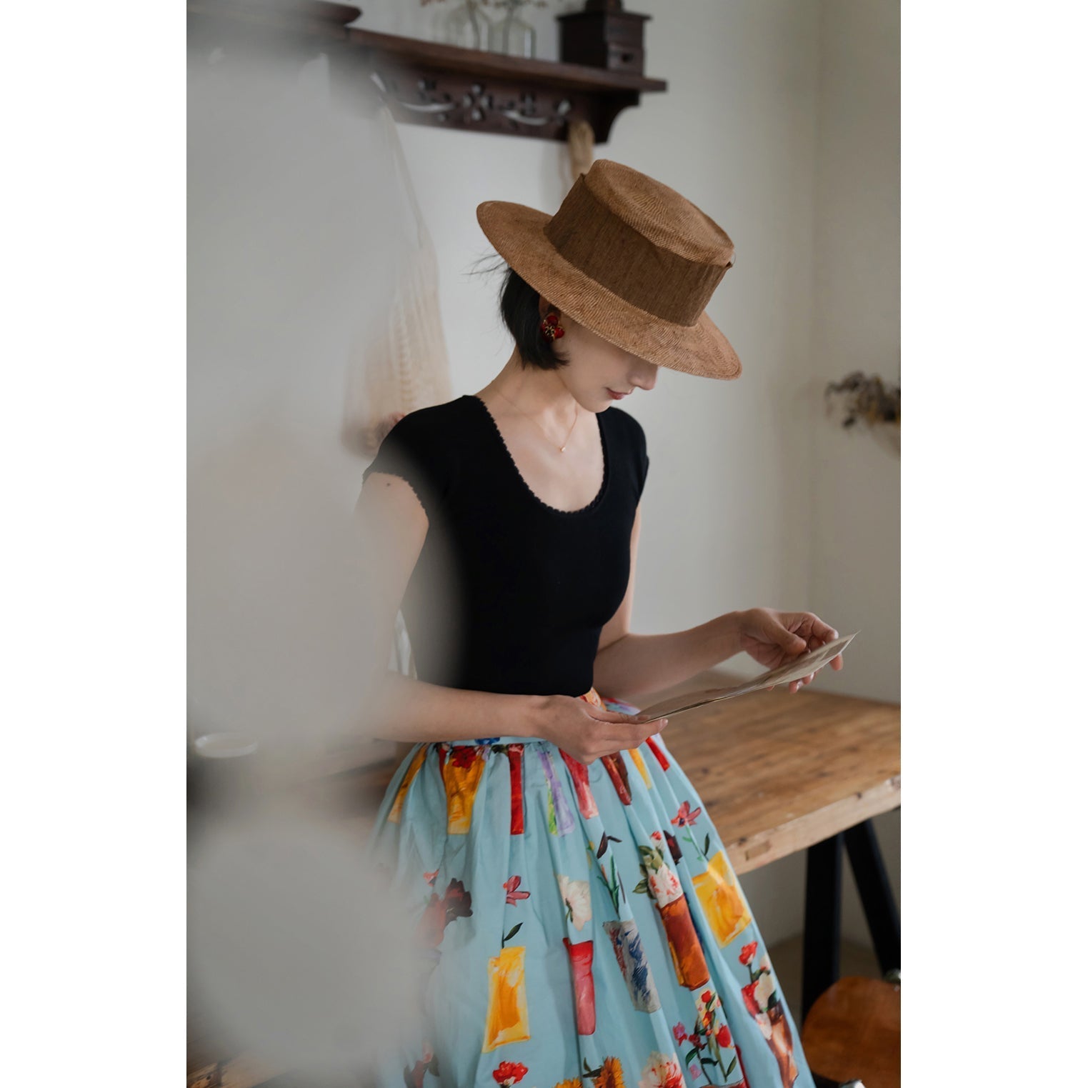 potted flower painting hepburn skirt