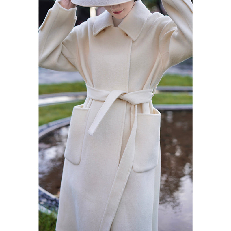 Ivory classical belt wool coat