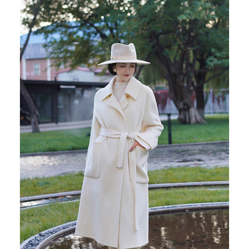 Ivory classical belt wool coat