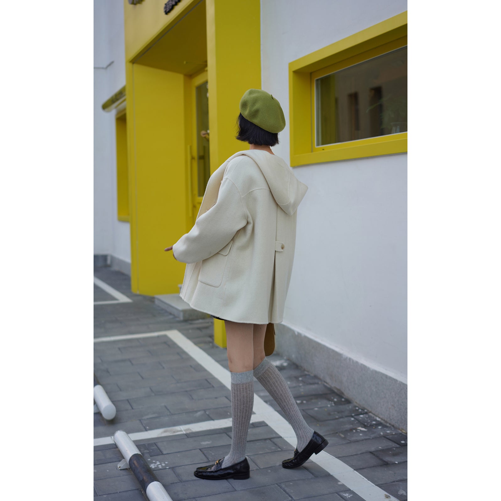 Ivory wool oversized hood coat