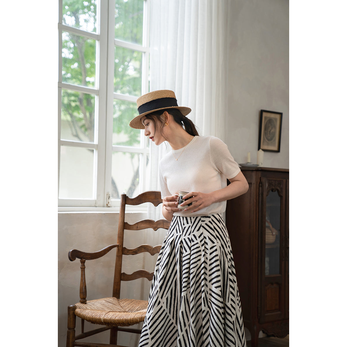 black and white geometric pattern large swing skirt