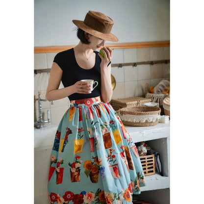 potted flower painting hepburn skirt