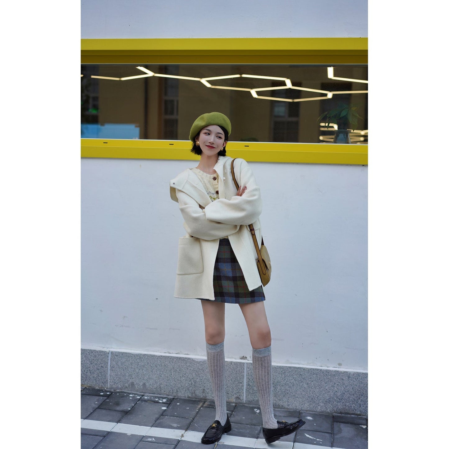 Ivory wool oversized hood coat