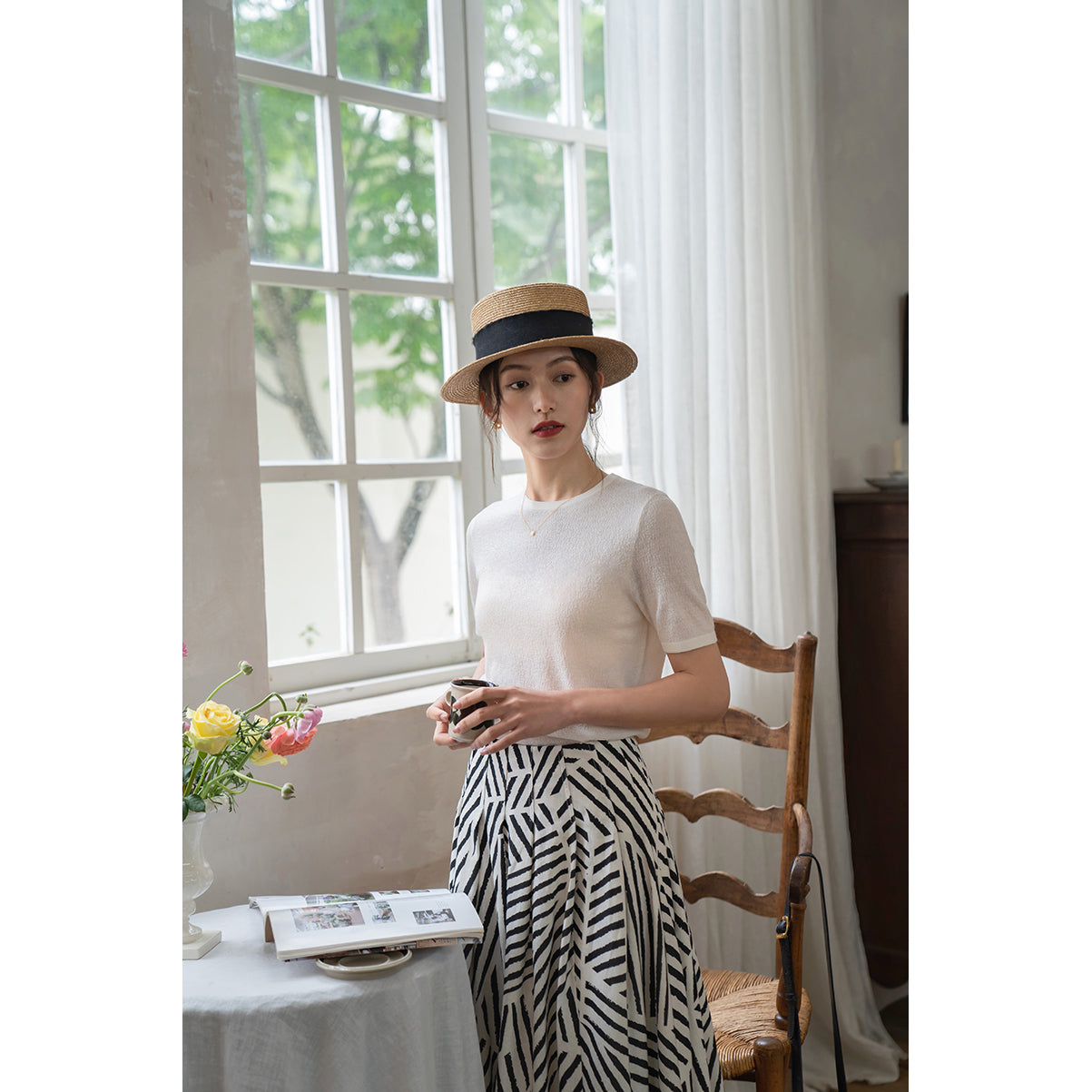 black and white geometric pattern large swing skirt