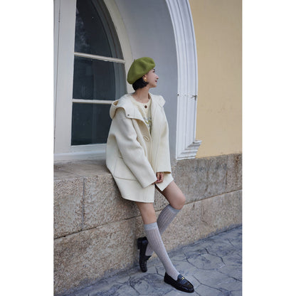 Ivory wool oversized hood coat