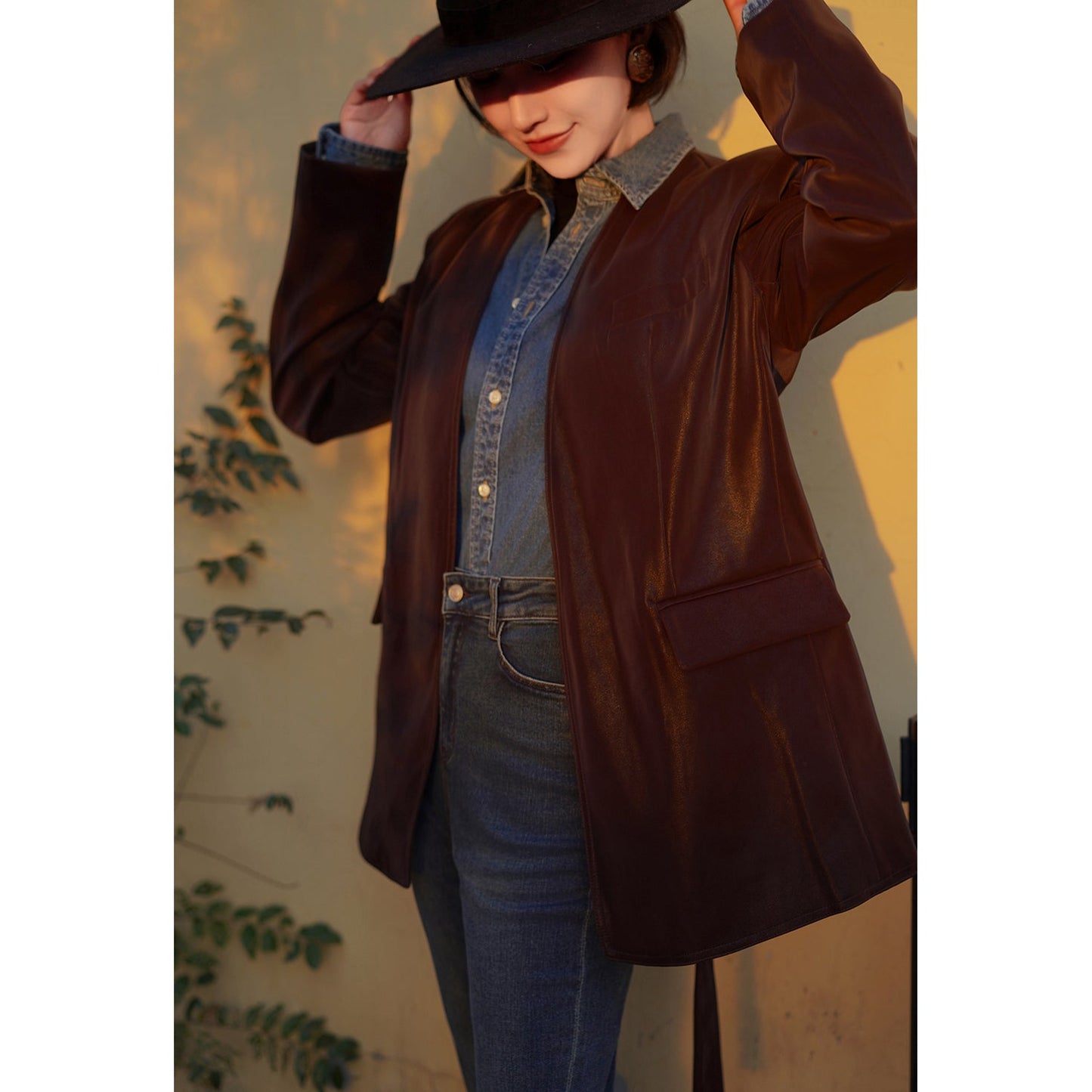 dark brown western movie leather jacket